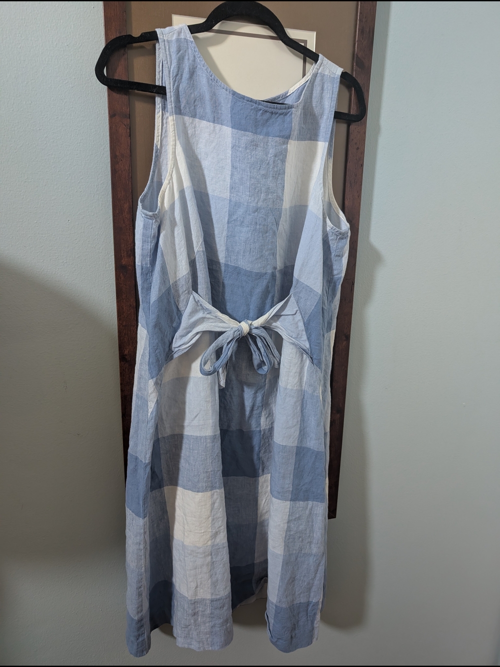 J. Jill Blue and White Gingham Tie-Front Midi Dress